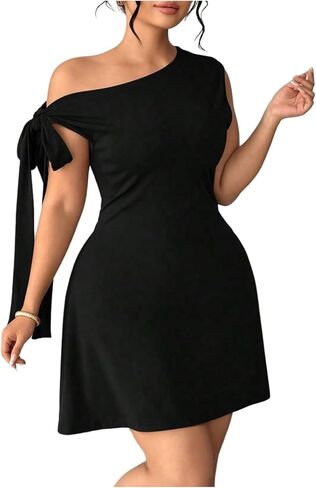 Floerns Women's Plus Size Off The Shoulder Elegant Party Dress Knot Side Wedding Guest Summer Mini Dresses in Kuwait