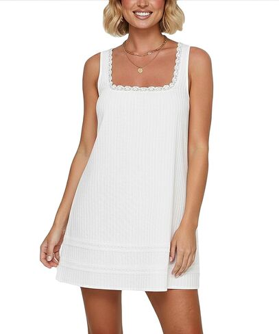 Women Sleeveless Square Neck Bobydoll Tank Mini Dress Sundress Flowy Swing A Line Dress Going Out Dresses in Saudi Arabia