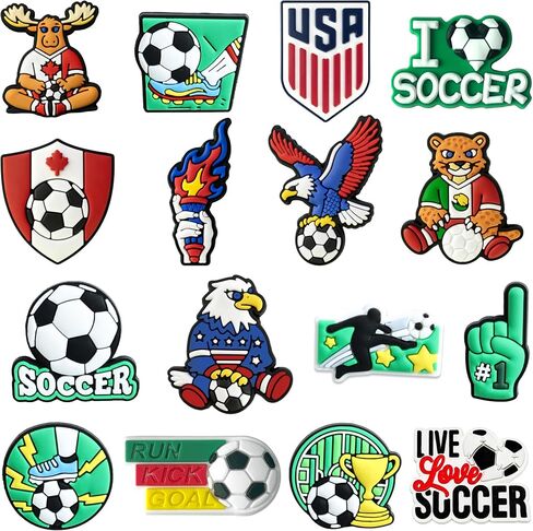 16pcs World Cup Decorations Shoe Charms,2026 Sports Soccer Merchandise Shoe Decor Gifts for Birthday Party Favors in Saudi Arabia