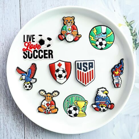 16pcs World Cup Decorations Shoe Charms,2026 Sports Soccer Merchandise Shoe Decor Gifts for Birthday Party Favors in Saudi Arabia