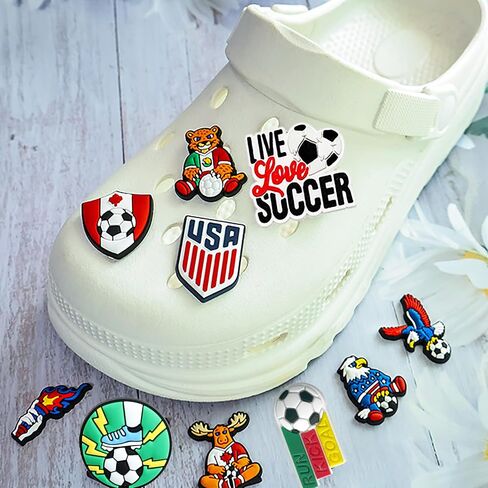 16pcs World Cup Decorations Shoe Charms,2026 Sports Soccer Merchandise Shoe Decor Gifts for Birthday Party Favors in Saudi Arabia