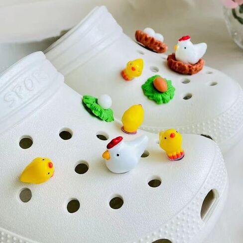 16Pcs/2Set Cute Chickens Shoe Charms For Clog Sandals DIY Shoes Decorative Accessories 3D Animal Shoes Decoration For Men Women Party Birthday Gifts in Kuwait
