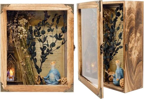 11 x13 Shadow Box Frame, Sturdy Rustic Memory Display Case with Linen Back and Acrylic Door, Picture Frame Wedding Bouquet Memorabilia Medals Photos in Saudi Arabia