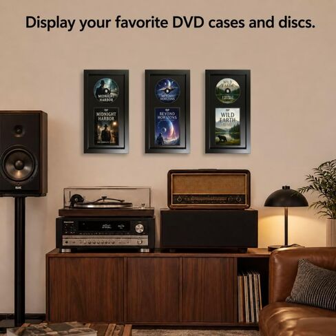 إطار عرض DVD لحافظة وأقراص DVD القياسية، صندوق ظلال من الخشب الصلب مع بطانة من إسفنج EVA ونسيج أسود متجمع، يمكن تثبيته على الحائط أو سطح الطاولة، 7.9 بوصة × 15.1 بوصة in Kuwait