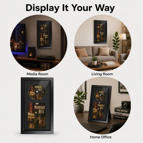 إطار عرض DVD لحافظة وأقراص DVD القياسية، صندوق ظلال من الخشب الصلب مع بطانة من إسفنج EVA ونسيج أسود متجمع، يمكن تثبيته على الحائط أو سطح الطاولة، 7.9 بوصة × 15.1 بوصة in Kuwait