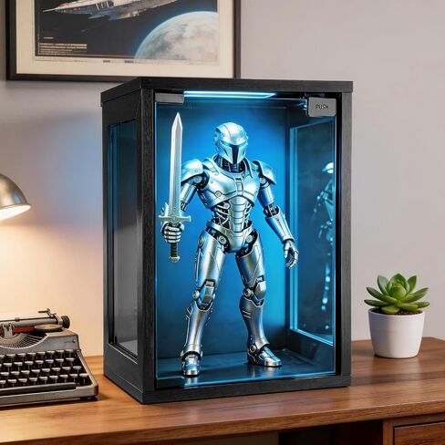 Wall Mounted Display Case Shadow Box with Lights LED,Display Cabinet with Glass Doors for Collectibles RGB Lighting,Three-Sided Glass Viewing Panels 9.8" D x 10.6" W x 15.4" H in Saudi Arabia