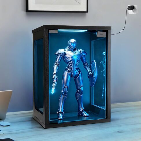 Wall Mounted Display Case Shadow Box with Lights LED,Display Cabinet with Glass Doors for Collectibles RGB Lighting,Three-Sided Glass Viewing Panels 9.8" D x 10.6" W x 15.4" H in Saudi Arabia