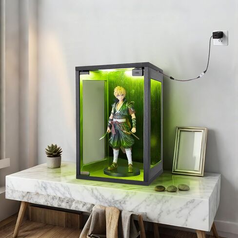 Wall Mounted Display Case Shadow Box with Lights LED,Display Cabinet with Glass Doors for Collectibles RGB Lighting,Three-Sided Glass Viewing Panels 9.8" D x 10.6" W x 15.4" H in Saudi Arabia