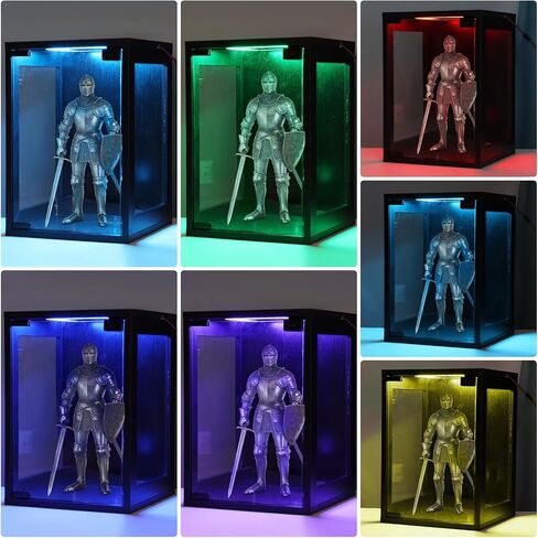 Wall Mounted Display Case Shadow Box with Lights LED,Display Cabinet with Glass Doors for Collectibles RGB Lighting,Three-Sided Glass Viewing Panels 9.8" D x 10.6" W x 15.4" H in Saudi Arabia