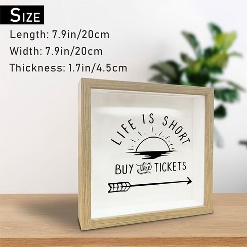8x8 Shadow Box Frame - Decorative Sunshine Wooden Memorable Box For Saving - Life Is Short Buy The Tickets - Display Memory Cases Suitable For Tickets Pictures - Travel Vacation Keepsake Gift - A07 in Saudi Arabia