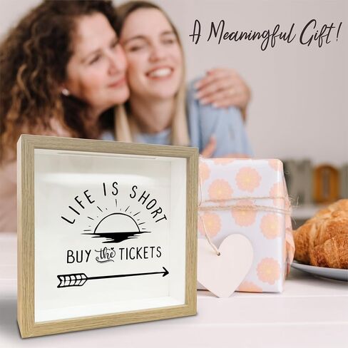 8x8 Shadow Box Frame - Decorative Sunshine Wooden Memorable Box For Saving - Life Is Short Buy The Tickets - Display Memory Cases Suitable For Tickets Pictures - Travel Vacation Keepsake Gift - A07 in Saudi Arabia