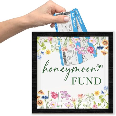 Honeymoon Fund Shadow Box Frame with Slot, Floral Wedding Money Box Decor, Wildflowers Travel Memory Keepsakes Case, Wedding Honey Moon Gifts for Newlyweds Couples- A03 in Saudi Arabia