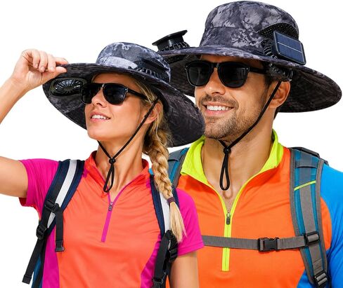 Solar Cooling & Breeze Fan Hat, UPF50+ 2 Fans, Men Women | Portable wide brim; Hands-free cooling breeze; Fishing, gardening, beach, hiking; Cool under hot sun in Saudi Arabia