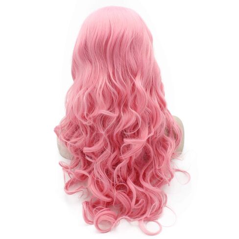 MX angel Long Wavy Synthetic Lace Front Cosplay Party Pink Wig Heat Resistant in Kuwait