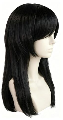 22inch Emo Wig with Bangs 2000s Wig for Women Long Black Scene Wigs Goth Wigs with Set 3 Fake Piercings,1 Fishnet Gloves,1 Choker for Halloween Themed Party Costume Outfit + Hair Cap in Saudi Arabia