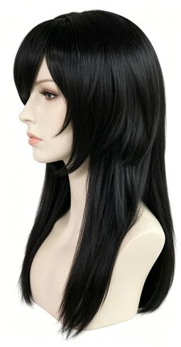 22inch Emo Wig with Bangs 2000s Wig for Women Long Black Scene Wigs Goth Wigs with Set 3 Fake Piercings,1 Fishnet Gloves,1 Choker for Halloween Themed Party Costume Outfit + Hair Cap in Saudi Arabia