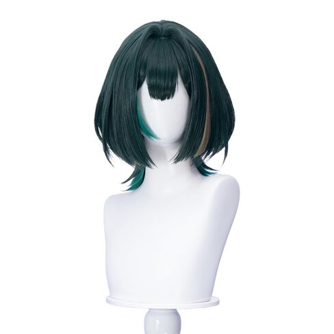 شعر مستعار KIRA KIRA Genshin Nafer Cosplay، شعر مستعار Genshin Nafer بطول 35 سم، شعر مستعار أخضر مستقيم قصير لأغنية Welkin Moon (أخضر) in Kuwait