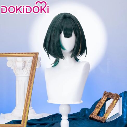 شعر مستعار KIRA KIRA Genshin Nafer Cosplay، شعر مستعار Genshin Nafer بطول 35 سم، شعر مستعار أخضر مستقيم قصير لأغنية Welkin Moon (أخضر) in Kuwait