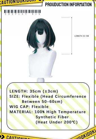 شعر مستعار KIRA KIRA Genshin Nafer Cosplay، شعر مستعار Genshin Nafer بطول 35 سم، شعر مستعار أخضر مستقيم قصير لأغنية Welkin Moon (أخضر) in Kuwait