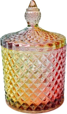 1 Pack Charming Glass Candy Jar With Lid | Colorful Design Great for Easter Candy, Jewelry, Suitable for Home Decor, Snack Storage & Trinket Organization in Saudi Arabia