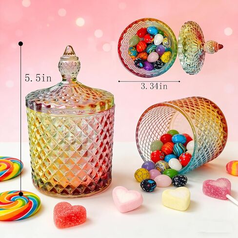 1 Pack Charming Glass Candy Jar With Lid | Colorful Design Great for Easter Candy, Jewelry, Suitable for Home Decor, Snack Storage & Trinket Organization in Saudi Arabia