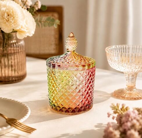 1 Pack Charming Glass Candy Jar With Lid | Colorful Design Great for Easter Candy, Jewelry, Suitable for Home Decor, Snack Storage & Trinket Organization in Saudi Arabia