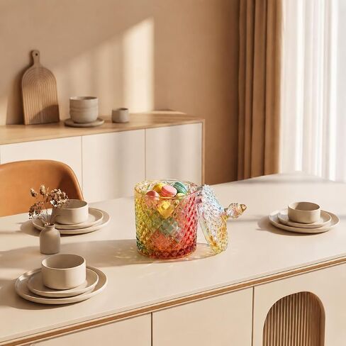 1 Pack Charming Glass Candy Jar With Lid | Colorful Design Great for Easter Candy, Jewelry, Suitable for Home Decor, Snack Storage & Trinket Organization in Saudi Arabia