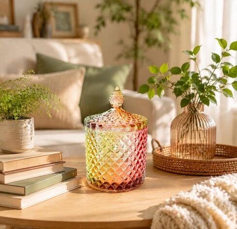 1 Pack Charming Glass Candy Jar With Lid | Colorful Design Great for Easter Candy, Jewelry, Suitable for Home Decor, Snack Storage & Trinket Organization in Saudi Arabia