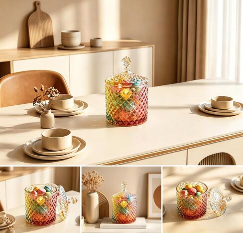 1 Pack Charming Glass Candy Jar With Lid | Colorful Design Great for Easter Candy, Jewelry, Suitable for Home Decor, Snack Storage & Trinket Organization in Saudi Arabia