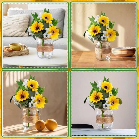 12 Sets Sunflower Mason Jar Table Centerpiece Mason Jar Vases with Rope Fake Plant Eucalyptus Flower Faux Floral Table Decorations for Reception Engagement Party Bridal Shower Wedding in Saudi Arabia