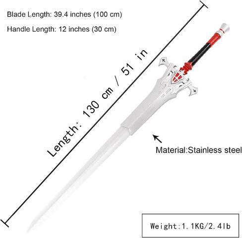 51 inches/43 inches in Two Sizes, Handmade Metal Sword Greatsword Fantasy Clive Rosfield Sword, Stainless Steel, with Hanging Plate, Suitable for Role-Playing Weapons and Collection Display in Saudi Arabia