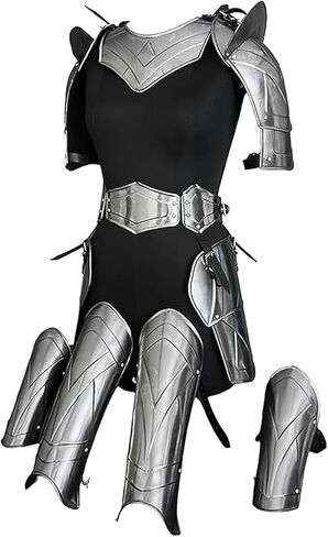 Medieval Knight Full Body Armor Set for Men – 10-Piece Silver Steel Costume Armor Suit with Shoulder, Arm, Leg & Chest Plates – Ideal for LARP, Cosplay, Halloween & Stage Performances in Saudi Arabia