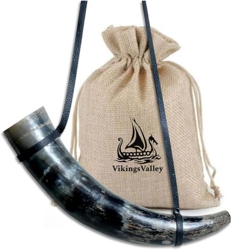 فايكنغ معركة القرن تهب البوق 15 بوصة - القرن الحرب بصوت عال في العصور الوسطى القرن الثور الطبيعي اليدوية مع حزام من الجلد، أداة القرن فايكنغ لكوسبلاي لارب، وإعادة تمثيل، والديكور والهدايا in Kuwait
