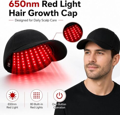 Laser Hair Growth Cap, FDA Cleared 650nm LLLT Red Light Therapy – Alternative for Targeted Hairline & Thinning Crown, Scalp Care Device, Rechargeable for Men & Women - Black in Saudi Arabia