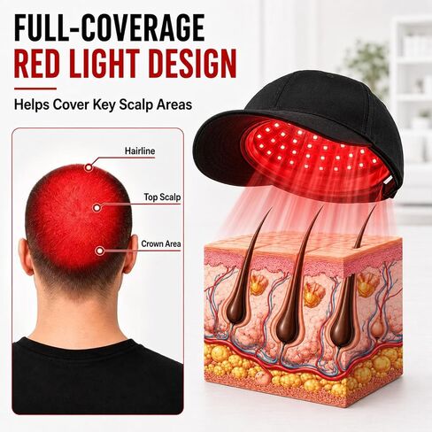 Laser Hair Growth Cap, FDA Cleared 650nm LLLT Red Light Therapy – Alternative for Targeted Hairline & Thinning Crown, Scalp Care Device, Rechargeable for Men & Women - Black in Saudi Arabia