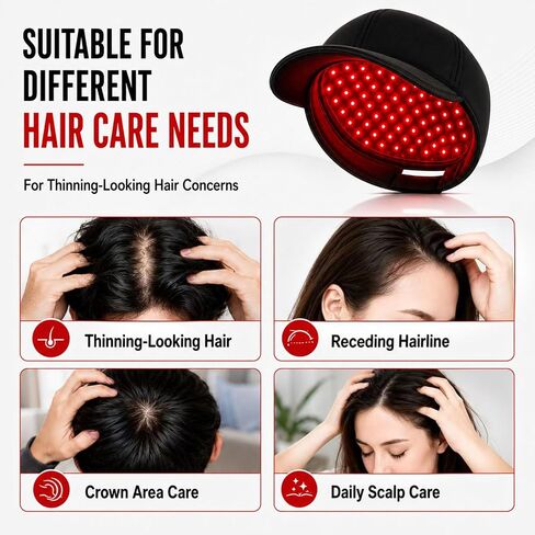 Laser Hair Growth Cap, FDA Cleared 650nm LLLT Red Light Therapy – Alternative for Targeted Hairline & Thinning Crown, Scalp Care Device, Rechargeable for Men & Women - Black in Saudi Arabia