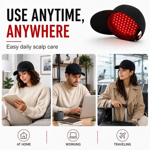 Laser Hair Growth Cap, FDA Cleared 650nm LLLT Red Light Therapy – Alternative for Targeted Hairline & Thinning Crown, Scalp Care Device, Rechargeable for Men & Women - Black in Saudi Arabia