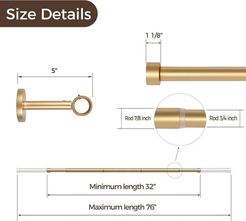 TWOPAGES Adjustable Curtain Rods for Windows 32 to 76 Inch, Wall Mounted Heavy Duty 1 Inch Gold Curtain Rod with Rings, Carbon Steel Curtain Rod Set in Saudi Arabia