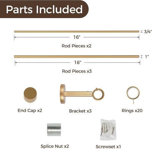 TWOPAGES Adjustable Curtain Rods for Windows 32 to 76 Inch, Wall Mounted Heavy Duty 1 Inch Gold Curtain Rod with Rings, Carbon Steel Curtain Rod Set in Saudi Arabia