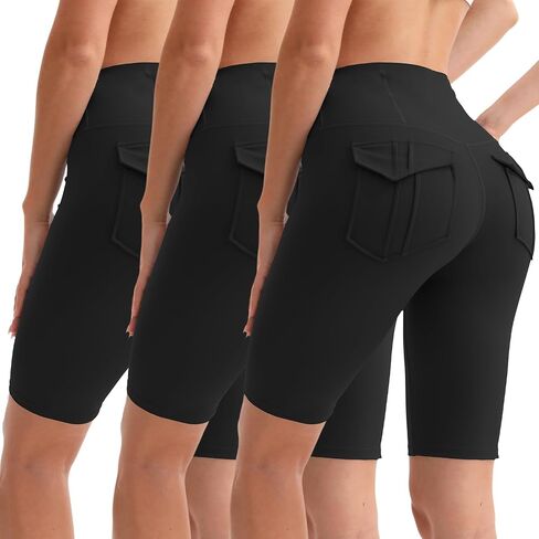 Women Biker Shorts with 3 Pockets Booty High Waisted Tummy Control Buttery Spandex Yoga Shorts in Saudi Arabia