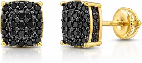 Black Cubic Zirconia Gold Stud Earrings for Men - 14K Gold-Plated CZ Halo Cluster Square Stud Earring | Screw Back Mens Earrings | Hip Hop Statement Jewelry 7.5MM in Saudi Arabia