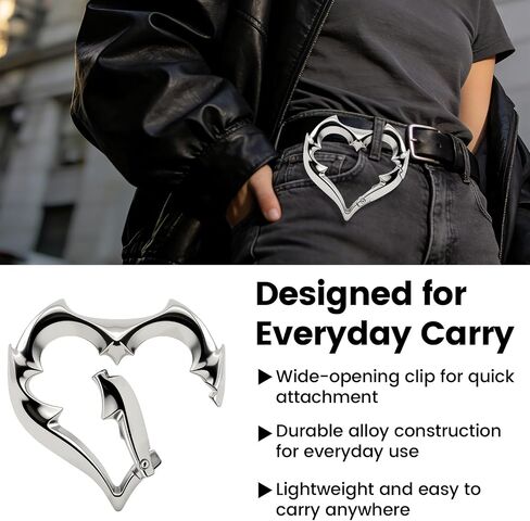 Gothic-style Carabiner Keychain, Devil Heart Keychain, Y2K Heart-shaped Carabiner, Fashion Belt Buckle, Clip-on Keychain Suitable For Keys, Car Keys, Bags, And Outdoor Gear （ 2.75 Inches ） in Saudi Arabia