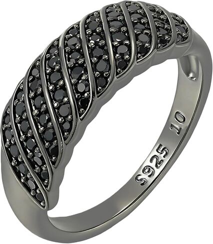 all black Statement rings for women, Sterling Silver with Black Zircons, Wavy Vintage Wide Band, Size 6-10 in Saudi Arabia