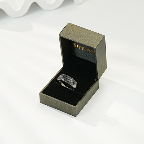 all black Statement rings for women, Sterling Silver with Black Zircons, Wavy Vintage Wide Band, Size 6-10 in Saudi Arabia