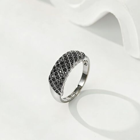 all black Statement rings for women, Sterling Silver with Black Zircons, Wavy Vintage Wide Band, Size 6-10 in Saudi Arabia