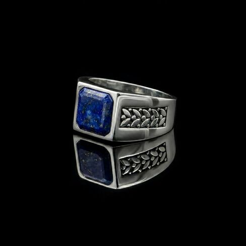 Natural Lapis Lazuli Ring Mens 925 Sterling Silver Handmade Gemstone Mens Jewelry Vintage Birthstone Mens Ring Gift for Him Statement Jewelry in Kuwait