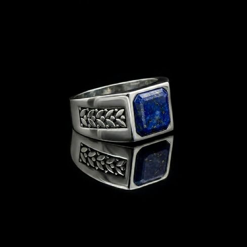 Natural Lapis Lazuli Ring Mens 925 Sterling Silver Handmade Gemstone Mens Jewelry Vintage Birthstone Mens Ring Gift for Him Statement Jewelry in Kuwait