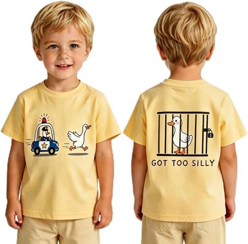Silly Goose Toddler Boys Shirt Funny Goose Police Car Jail Graphic Short Sleeve T Shirt Kids Got Too Silly Letter Tee in Saudi Arabia