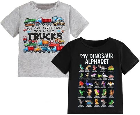 3-Pack Kids T Shirts Toddler Boy Dinosaur Tees Short Sleeve Casual Tops for Summer Clothes Cotton 1-8Y in Kuwait