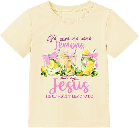 Kids Girls Toddler Christian Tee Jesus He Be Makin Lemonade Shirt Kids Bible Verse T-Shirt 2-7 Years in Saudi Arabia